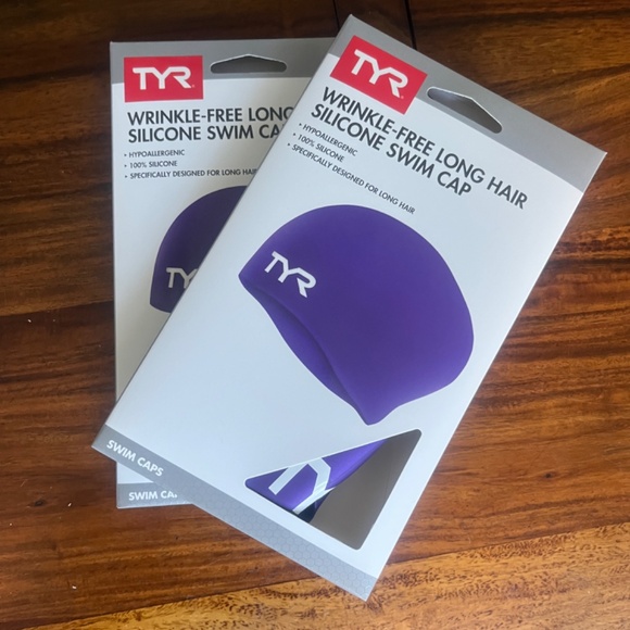 Lot of 2 TYR Adult Long Hair Silicone Swim Caps Purple New in Box - Picture 1 of 2